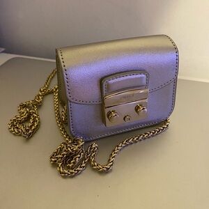 Furla Metropolis Mini Crossbody Bag - Metallic Silver Chain Strap